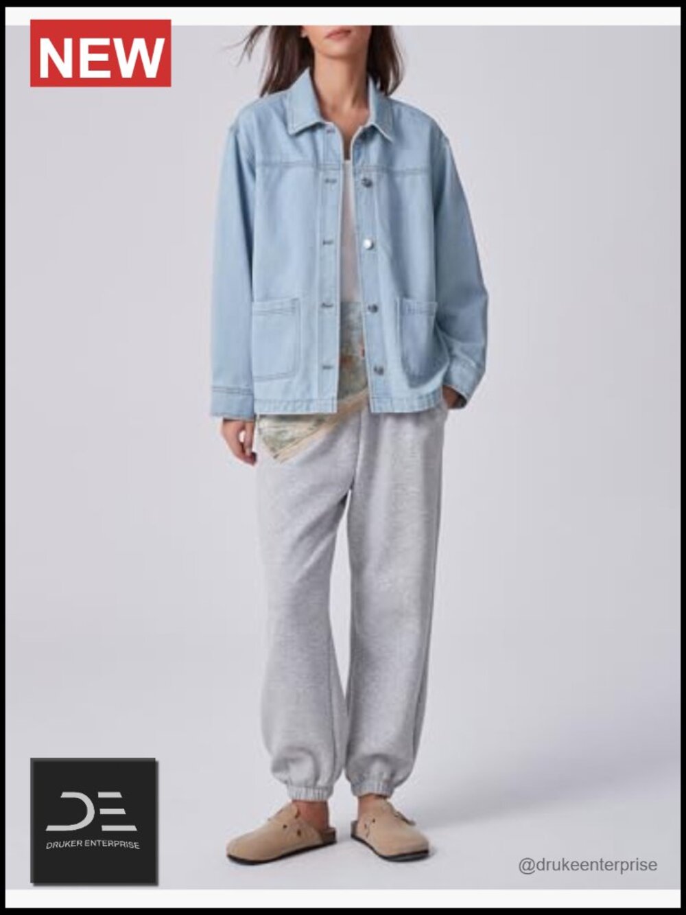Oversized Denim Jacket Shacket Button Down Long Sleeve Cotton Blend - Picture 2 of 7